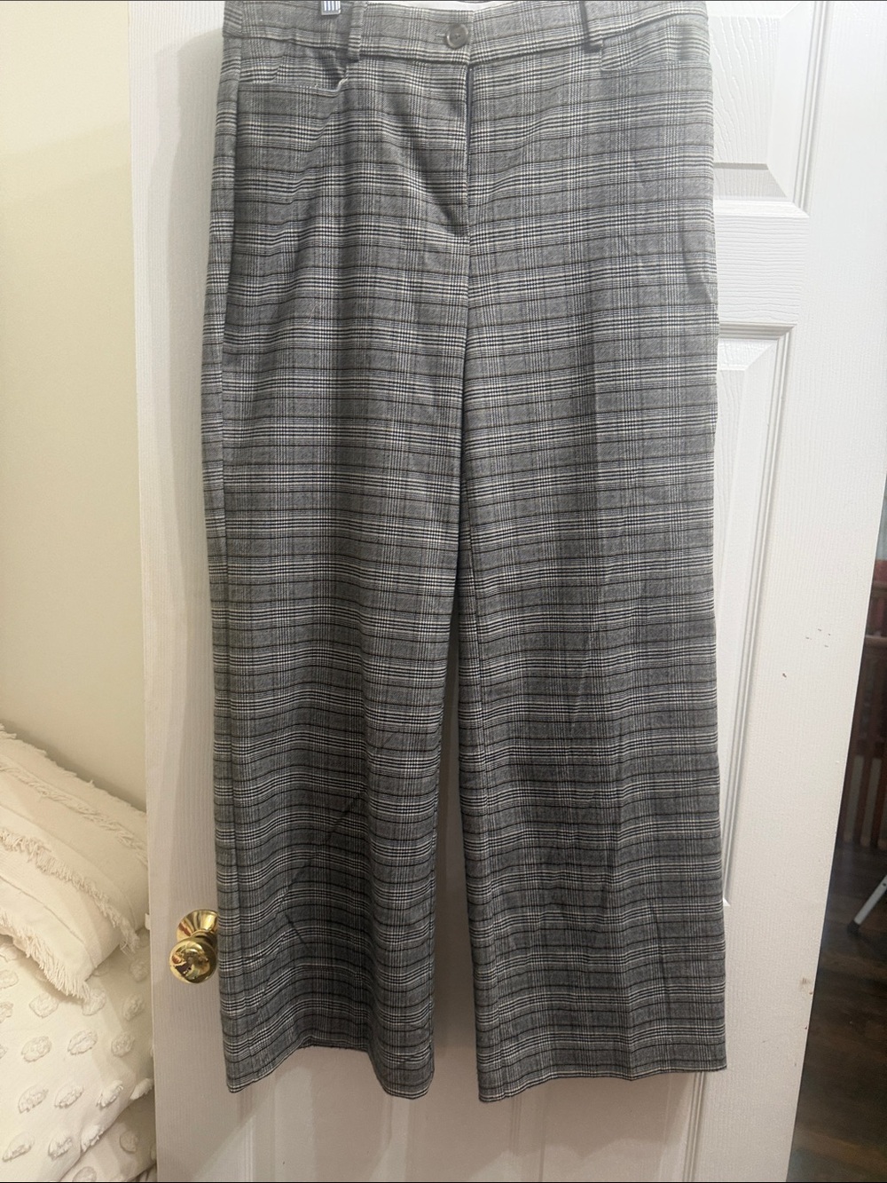 Loft Classic Gray Plaid Wide-Leg Pants Size 12
